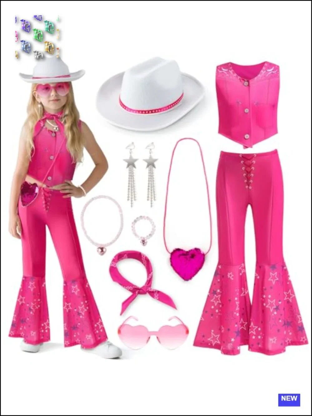 Cowgirl Costume Kids Western Rodeo Dress Up Outfit Halloween Cosplay 10-Piece
